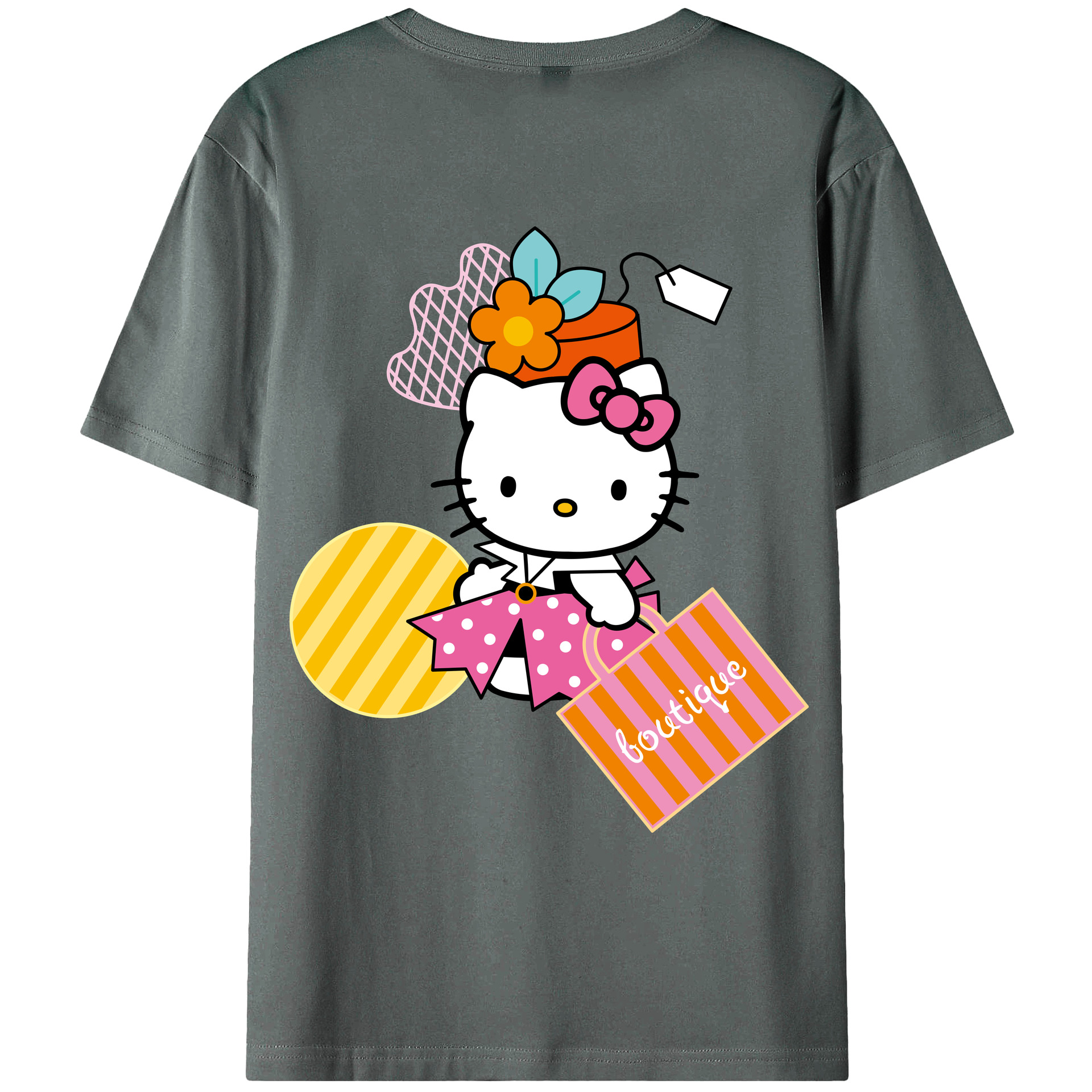 （画像用） Hello Kitty ハローキティ 綿100％ メンズ半袖Tシャツ（バックプリント） 通気性